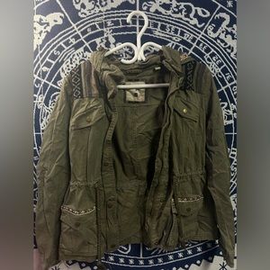 Triple 5 SOUL Y2K long green cargo zip military utility aztec boho 100% cotton